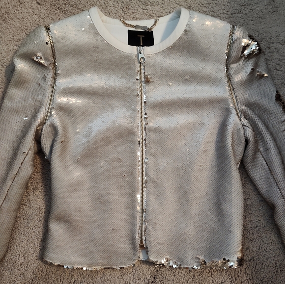 😍EUC TED BAKER LONDON Blubele Sequined Cropped Cocktail Jacket, White/Gold, 0 - Picture 15 of 15